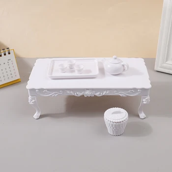 1: 6 Evcilik Minyatür Mobilya beyaz çay masası çay seti yemek masası Sehpa Model seti Dollhouse Mobilya Aksesuarları