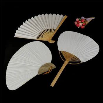 1 Adet Beyaz Katlanır Kağıt El Fan Çin Zarif Bambu Fan Düğün Parti Hediye DIY Çizim kağıt yelpaze