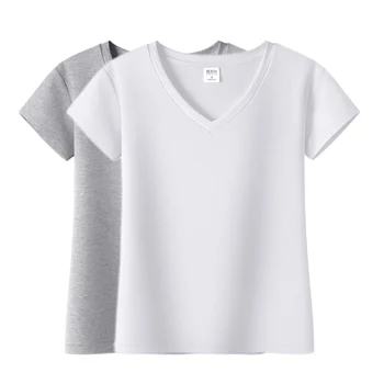 2 adet / grup Kadın yazlık t-shirt V YAKA Siyah Beyaz kadın bluzları Kısa Kollu Pamuklu kadın giyim Temel Kadın Gömlek