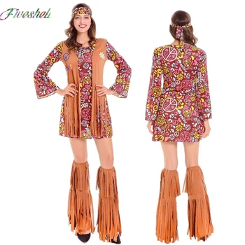 2023 Ortaçağ Bayanlar Retro 60s 70s Hippi Cosplay Cadılar Bayramı Partisi Hint Disko Püsküller kostüm