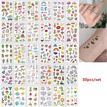 30 adet / takım Tatuajes Temporales Sevimli Küçük Sahte Dövme Çıkartmalar Çocuklar için Kadın Parmak Eller Geçici Dövme Su Geçirmez Pegatinas