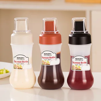350ML Sos sıkılabilir şişe Beş Delikli Plastik Ketçap Şişesi Sos Bal Dağıtıcı Konteyner Zeytinyağı Şişeleri Mutfak Çeşni