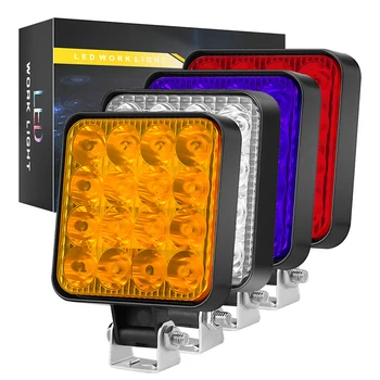 4 Adet Araba LED çalışma ışığı 12V Mini plastik kare 16 ışıkları 48W sürüş yardım ışık modifiye far 4 renk