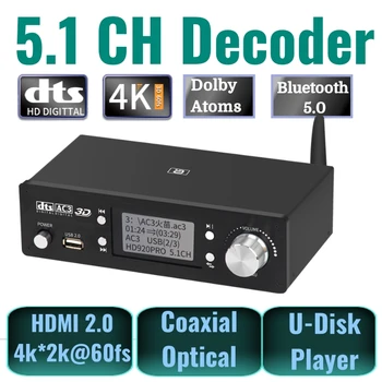 5.1 CH ses şifre çözücü Bluetooth 5.0 Alıcısı DAC DTS AC3 Dolby Atmos 4K HDMI uyumlu Dönüştürücü USB Ev Sineması KTV Oyuncu