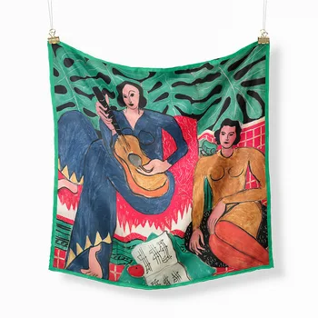 53cm Yağlıboya Henri Matisse Müzik 100 % ipek eşarp Kadın Kare Eşarp Şal Fular Bandana saç atkı