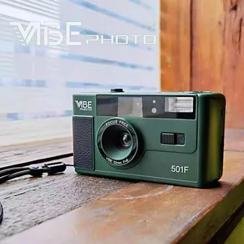 Alman VIBE 501F Kamera Yeniden Kullanılabilir Tek Kullanımlık Retro Film Kamera 135 Film Aptal Flaş Siyah / Kırmızı / Şampanya Gümüş / Pembe