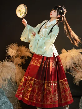 At Yüz Etek Ming Hanedanı Çin Hanfu kadın Elbise Dokuma Altın Etek Günlük Tarzı At Yüz Midilli Etek Geleneksel Kostüm