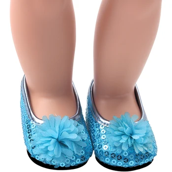 Bebek Ayakkabıları Mavi Payetli Ayakkabı Floret Çiçekler 18 İnç Amerikan Og Kız Bebek 43 CM Yeniden Doğmuş Bebek erkek oyuncak bebek DIY Oyuncak Hediye s155