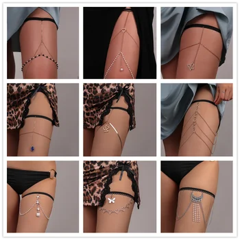 Bohemian Rhinestones İnci Bacak Zinciri Kadınlar için Seksi Uzun Püskül Kelebek Yılan Kolye Bacak Uyluk Demeti Gece Kulübü göbek takısı