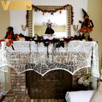 Cadılar bayramı Dekorasyon Dantel Örümcek Şömine Mantel Eşarp Cadılar Bayramı Dekor Ev Olay Masa örtüsü Parti Malzemeleri Masa Örtüsü