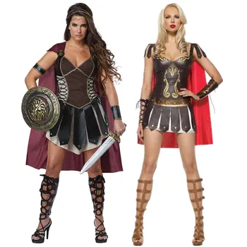 Cadılar bayramı Purim Yetişkin Kadın Antik Roma Yunan Savaşçı Gladyatör Spartan 300 Warriors Kostüm Yunan Zeyna Prenses Kostümleri