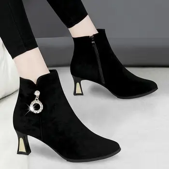 Cresfimix botas de mujer kadın moda artı boyutu 34 ila 41 stiletto topuk çizmeler bayan sonbahar ve kış serin siyah süet çizmeler a6501