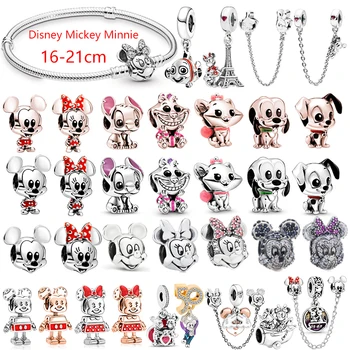 Disney Anime Mickey Mouse Boncuk Kadınlar Takı Aksesuarları için Fit Pandora Karikatür Minnie kolye uçları Bilezik Kız Bileklik DIY