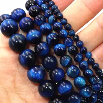 Doğal Taş Mavi Lapis Lazuli Kaplan Gözü Akik Yuvarlak Boncuk 4 6 8 10 12 MM Seçim Boyutu Takı Yapımı İçin diy bilezik Kolye