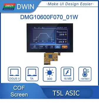 DWIN 7 İnç COF Yapısı 1024 * 600 Çözünürlük IPS-TFT-LCD, Kapasitif Dokunmatik Ekran, İsteğe Bağlı TP Görünümü Siyah, Beyaz