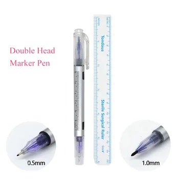 Dövme kalemi Kalem Cetvel İle Steril Cerrahi Çift Kafa Pozisyonu Ölçü Yazı Kaş Kalıcı Makyaj Çift Kafa Kalem