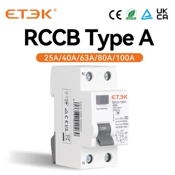 ETEK RCD RCCB Tip A Elektromekanik Artık Akım devre kesici AC 2 P 2 Kutuplu 10KA 25A 40A 63A 80A 100A 230 V 30ma EKL6-100H