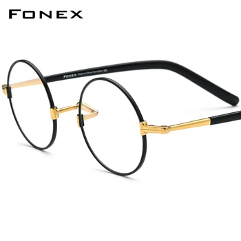 FONEX Saf Titanyum Gözlük Çerçevesi Erkekler Retro Yuvarlak Reçete Gözlük Kadınlar 2022 Vintage Miyopi Optik Gözlük F85735