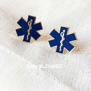 Hemşirelik Ambulans Kol Düğmeleri Mavi Emaye Bağları Bar Yılan Sembolü Metal Yıldız Hayat Kol Düğmesi Paramedik Demir Doktor Kravat Klipleri