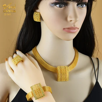 Hint Mücevher Lüks Kolye Afrika takı seti Dubai Altın Renk Arapça Düğün Gelin Koleksiyonu Setleri Küpe Kadınlar İçin