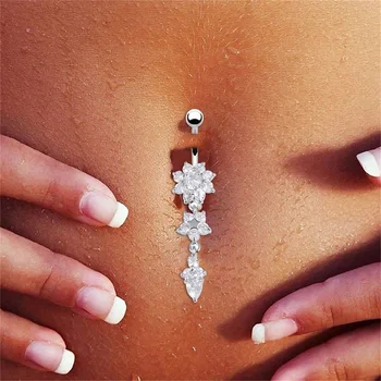 IFMIA 1 adet Yeni Kristal Moda Seksi Göbek Piercing Çiçek Kolye Belly Button Yüzükler Kadınlar için Göbek Piercing Vücut Takı Gelin