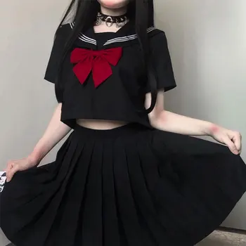 Japon Denizci Elbisesi Okul Kız Üniforma JK Siyah Temel Ortodoks Denizci Üniforma Öğrenci Klasik Elbise Kız Öğrenci Pilili Etek
