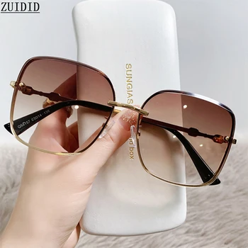 Kahverengi Güneş Gözlüğü Kadın Çerçevesiz Kare Moda Gözlük Vintage Büyük Şemsiyeleri Shades Zonnebril Dames Oculos De Sol Feminino