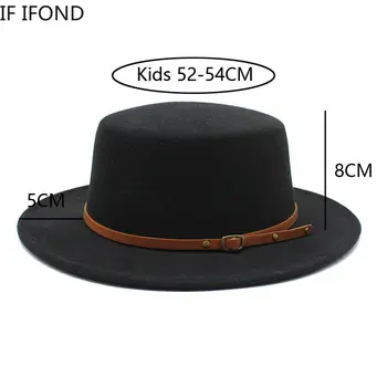 Küçük Boy 52-54CM İngiliz Tarzı Çocuk fötr şapkalar Erkek Kız Çocuklar Düz Üst Keçe Caz Şapka Resmi Parti Elbise Kap