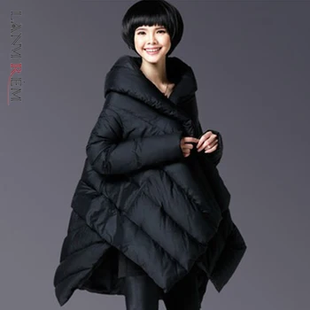LANMREM 2023 Kış Yeni Düzensiz Kapşonlu Palto Kadınlar İçin Kalın Sıcak Büyük Boy Moda Ceket Kadın Giyim 2C400