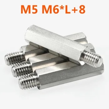 M5 M6 * L + 8 304 paslanmaz çelik altıgen vida Karbon Dişi Standoff Pillar Saplama Kurulu Altıgen pc bilgisayar pcb anakart ara parçası cıvatası Vida