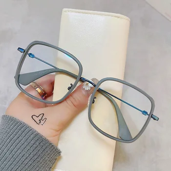Moda büyük Boy kare gözlük Retro kadın Anti-mavi ışık Bloking Metal çerçeve gözlük Trend optik bilgisayar gözlük