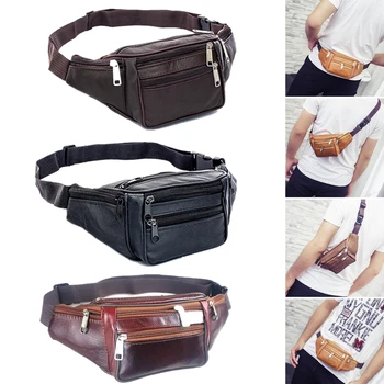 Moda Erkek Deri Bel Çantası Çok Cep Ve Çoklu Fermuarlı bel çantası Ayarlanabilir Kemer fanny paketi Alışveriş Telefonu Çanta
