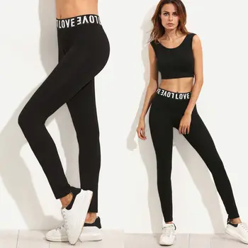 Moda Rahat Kadın egzersiz pantolonları Tayt Bayanlar Yüksek Bel İnce Spor Streç Pantolon Siyah