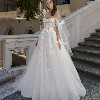 MÜKEMMEL Lüks Dantel Aplikler Gelinlikler Scoop Yay Prenses gelin elbiseleri 2023 Kolsuz Custom Made Vestidos De Novia