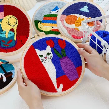 Nakış Hiçbir Bitirmek DIY El Yapımı Kedi Kitty Komik Anti-stres Непоседа Kiti Yumruk İğne Kadınlar İçin Çocuk Oyun Yün Resim Seti