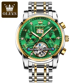 OLEVS Otomatik erkek Saatler Top Marka lüks erkek saatleri Yeşil Mekanik Aydınlık Kol Saati Erkekler İçin Spor Su Geçirmez Saatler