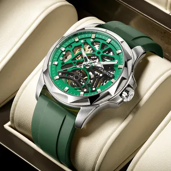 Parnis 43mm Yeşil Kadran erkek saati Safir Kristal Kauçuk Kayış Otomatik mekanik saatler En Lüks Marka 2022 Erkek Saati