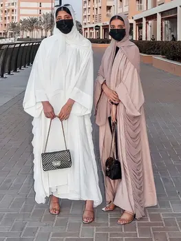 Ramazan Plicated Açık Abaya Kimono Kadın Nida Zarif Düz Müslüman Başörtüsü uzun elbise İslam Dubai Arapça Mütevazı Kıyafet Kaftan