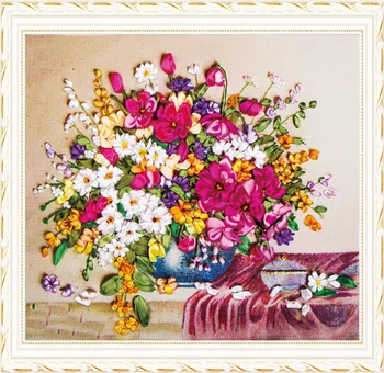 Renkli çiçek nakış seti resim set el sanatları seti DIY el yapımı needlework sanat ev dekor leke Şerit 50x55cm 