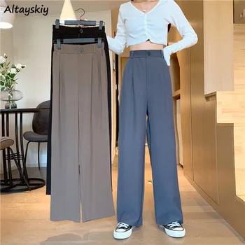 S-4XL Yüksek Bel Geniş Bacak Pantolon Kadın Sonbahar Zarif Genç Moda Dökümlü Klasik Günlük Katı Tüm Maç Pantalones OL Kadın