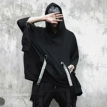 Siyah Fermuar Serin Moda 2022 Hoodie Uzun Kollu Cepler Giyim Kazak Yaz Erkekler Büyük Boy Hip Hop Üstleri Punk Streetwear