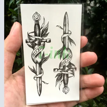 Su geçirmez Geçici Dövme Etiket kroki kılıç hançer İngilizce mektup Yaprakları tabancası dövme flaş dövme sahte dövmeler Kadın Erkek için
