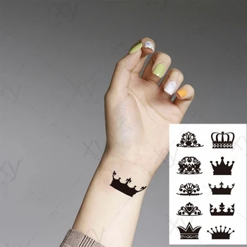 Su geçirmez TemporaryTatoo Sticker Çift Kral Kraliçe Taç Sanat Dövme WaterTransfer Sahte Flaş Dövme Adam Kadınlar için 10.5 * 6cm