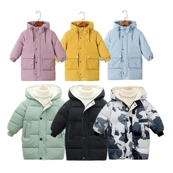 Sıcak palto Kış giysileri Uzun Aşağı Ceket Çocuklar Kore Kalın Kapüşonlu Ceket Bebek Erkek ve Kız Snowsuit Kış Ceket Çocuklar parka