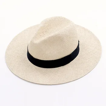 Unisex El Yapımı Doğal Sisal Yaz Şapka Kadın Erkek Geniş Ağız güneş şapkası Fötr Hasır Fedora Hakiki Havana Retro Plaj Caz Kap