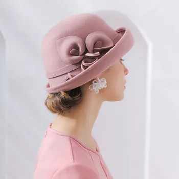 Vintage Moda kadın Kış Kova Şapka Yay Düğüm Kapaklar Yün çiçekli şapka Headdress Açık gelinçiceği