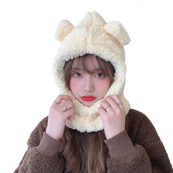 Yeni Moda Sevimli Şapka Eşarp Takım Elbise Peluş Kaput Panda Tavşan Sıcak Sonbahar Kış Kuzu Yün Şapka Eşarp Seti Pamuk Kadın Hediye gorras