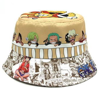 Yeni Varış Kova Şapka Japonya OP Tema Baskı Pamuk Geri Dönüşümlü Güneş Koruma Kapağı Moda Balıkçı Şapka Karikatür Hayranları için Hediye