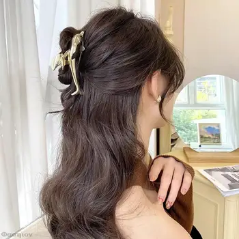 Zarif Altın Gümüş Yunus Şekli Metal Saç Pençe Bayan düz renk saç tokası Kafa Bandı Saç Tokası moda saç aksesuarları Yeni Kadın
