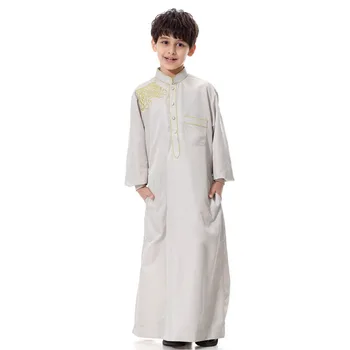 Zarif Nakış thobe Jubba yumuşak çözülme çocuk islami giyim çocuğun Kaftan Abaya 4 renk Müslüman Giyim Çocuklar için